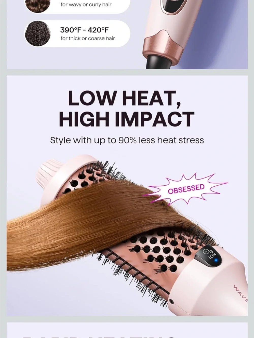 Wavytalk Blowout Boost Grande  Heated Brush Iron with Clips
